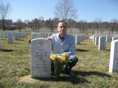 Isaac Wankerl at Max Wankerl's grave in Arlington National Cemetery